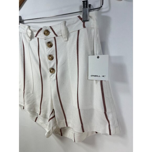 O'Neill Morris Shorts Sz 27 White Brown Striped Viscose Blend Button Up Shorts - Picture 4 of 10
